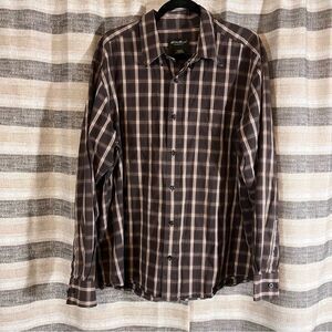 Eddie Bauer Brown Plaid Button Down Shirt‎ Size XL